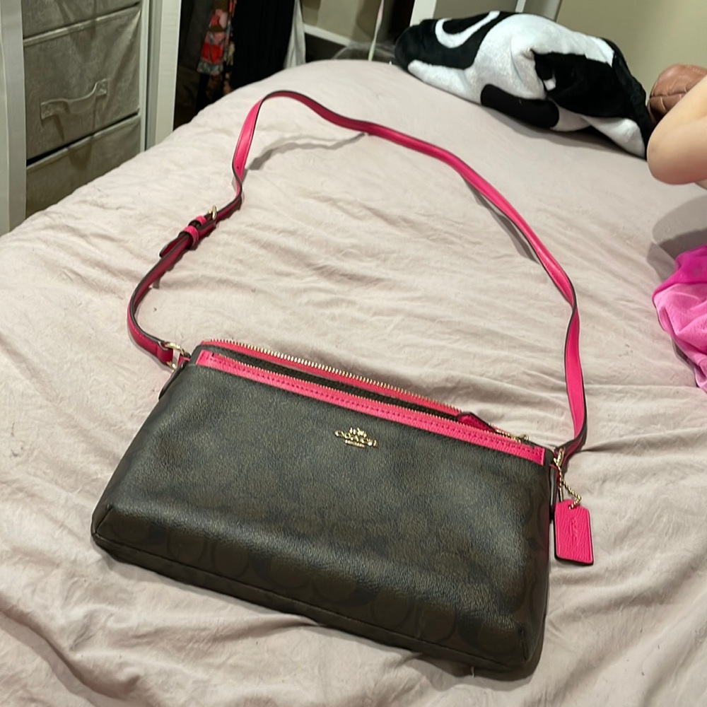 Pink and brown coach crossbody
